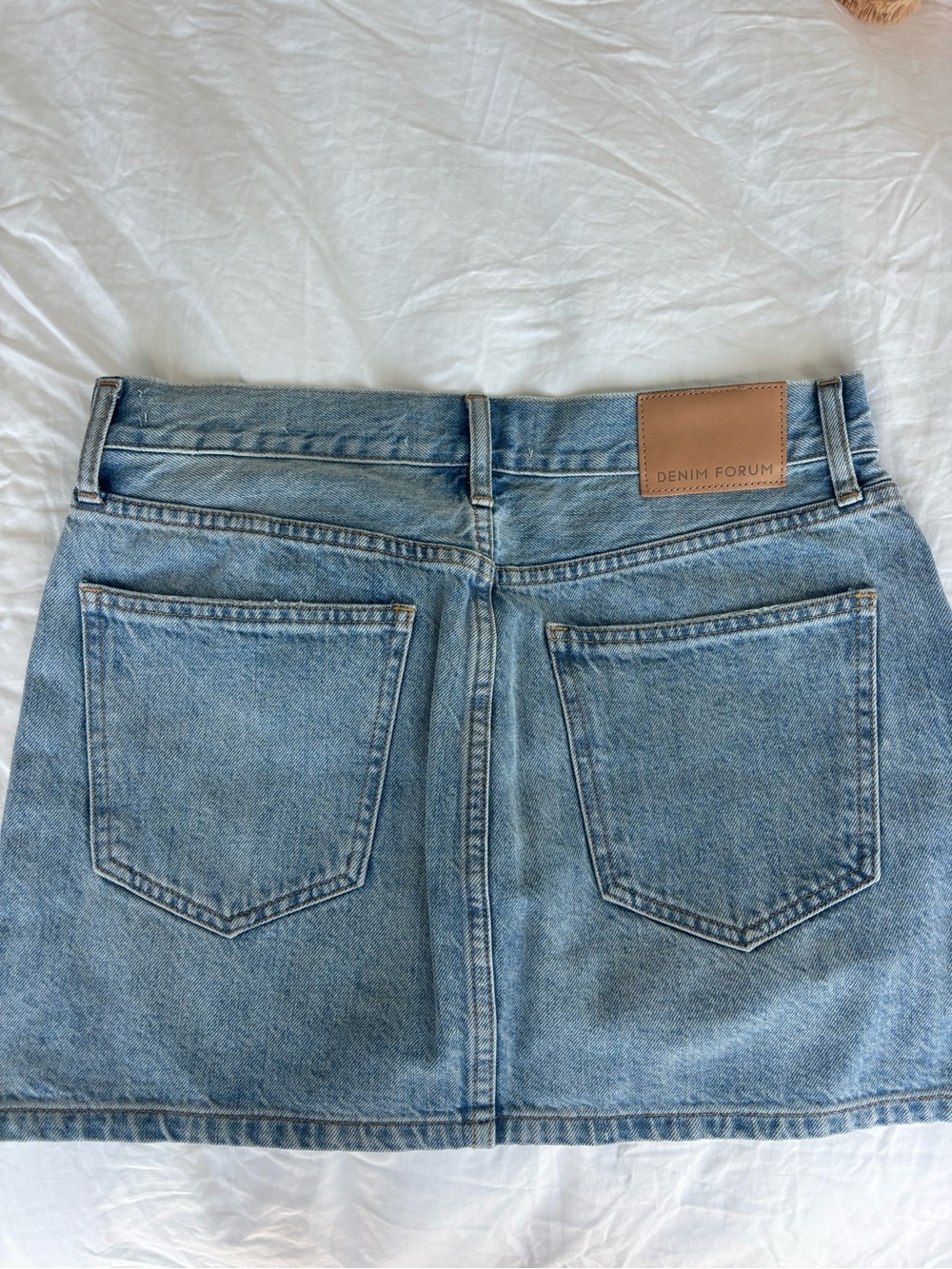 Denim Forum Medium Blue Denim Mini Skirt with Back Pockets
